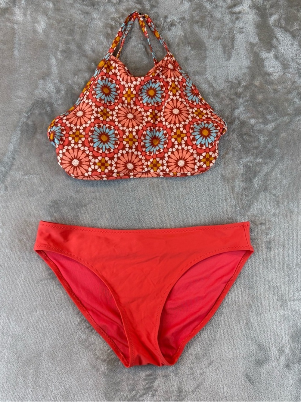 Aerie High Neck Bikini Top and Bottom Set Floral Swimsuit Sz L